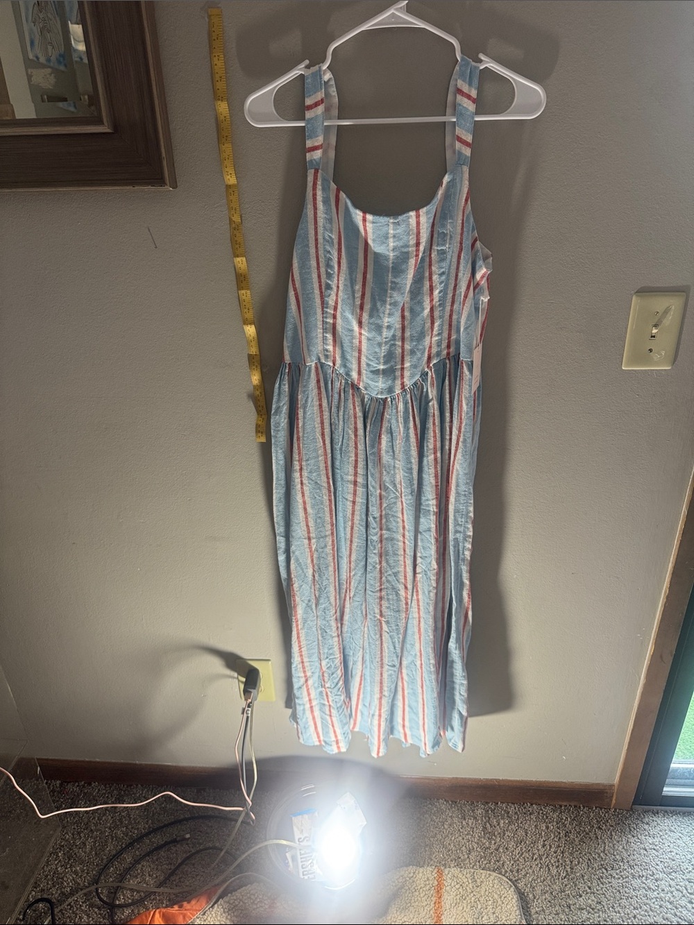 LC Lauren Conrad Blue, White and Red Striped Maxi Sundress